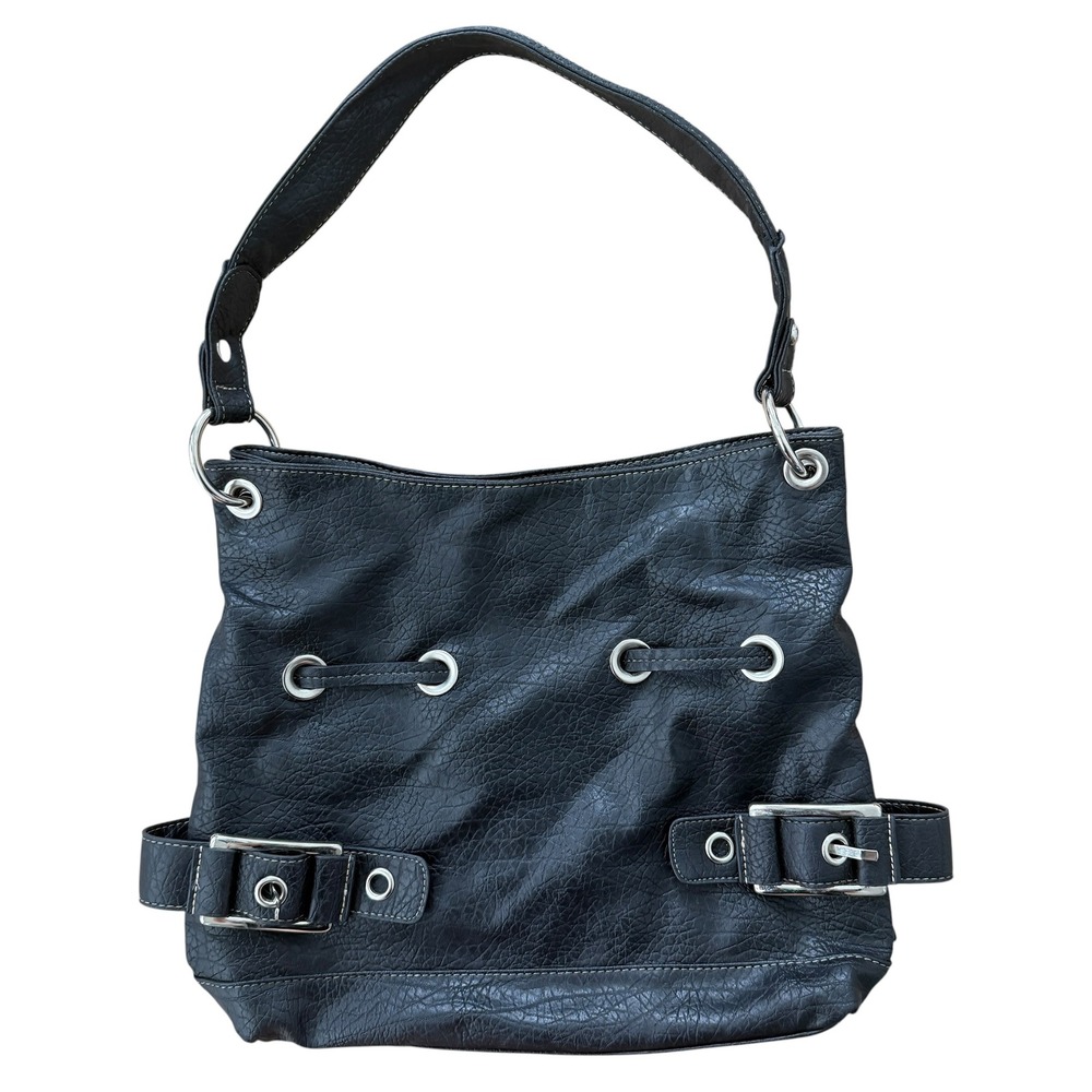 Reflections Y2K Grunge Leather Buckle Tote O Ring Strap Large Black 90s Hardware